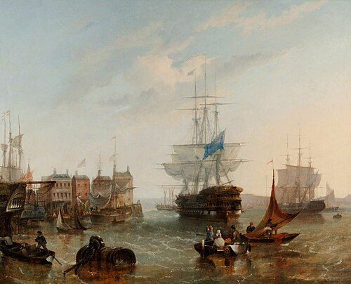 HMS 'Asia' Leaving Portsmouth Harbour, , William Adolphus Knell