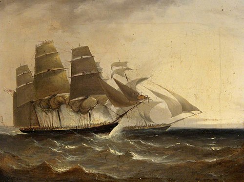 HMS 'Pearl' capturing the slaver 'Opposicao', 1838, 1840, William Adolphus Knell