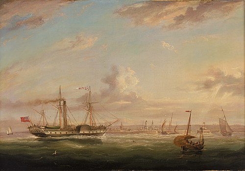 Paddle steamer Superb off Folkestone, 1825, William Adolphus Knell