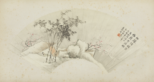 吴穀祥雪景梅竹书屋扇面, , Wu Guxiang
