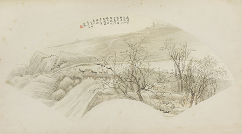 吴穀祥岩关晓发扇面, , Wu Guxiang