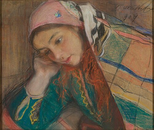 Portret dziewczyny w stroju krakowskim, 1909, Teodor Axentowicz