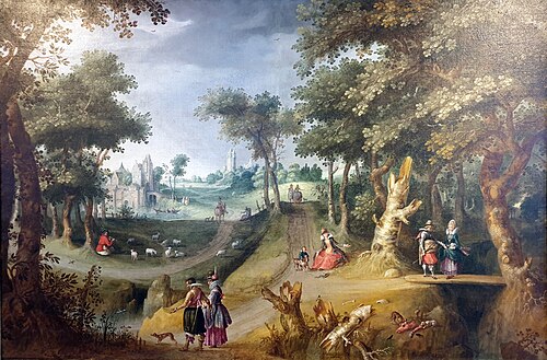 Forest landscape with elegant couples, 1616, Claes Jacobsz. van der Heck