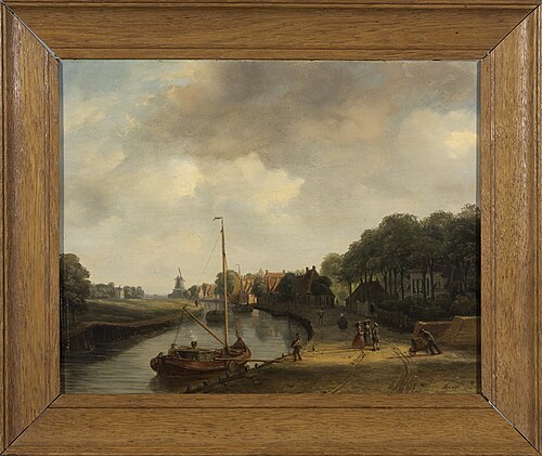 Gezicht op een stad aan het water, 1860, Willem Troost