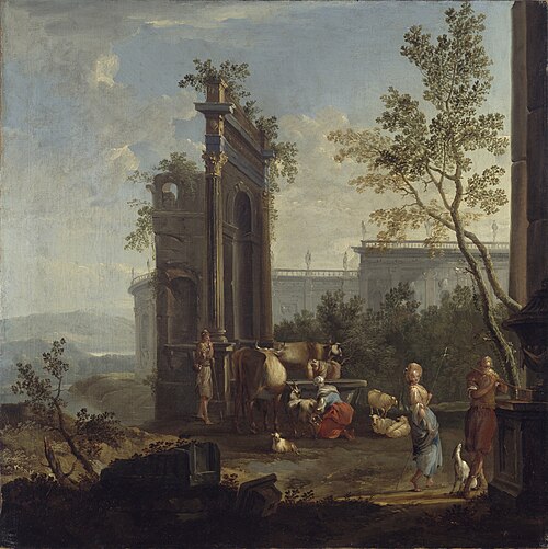 A Capriccio with Pastoral Figures and Animals, 1732, Willem van der Hagen