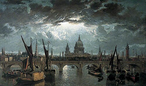 London Bridge and St Paul's by Moonlight, , William Anderson