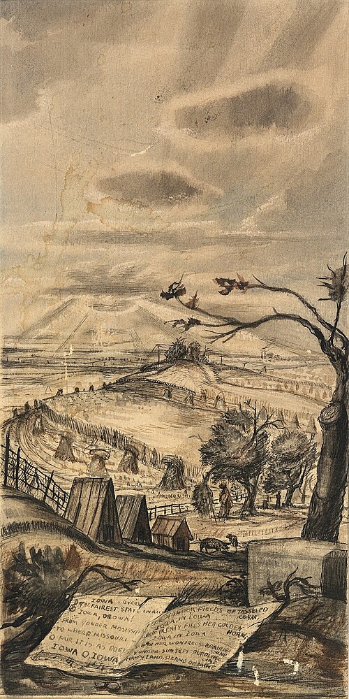 Iowa Landscape (mural study, right panel of triptych for Monticello, Iowa Post Office), 1940, William C. Palmer