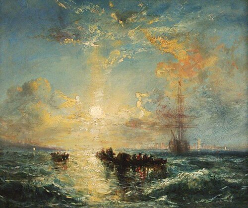 Sunset on Southampton Water Showing a Seascape with Shipping and the Isle of Wight, , William Collingwood Smith