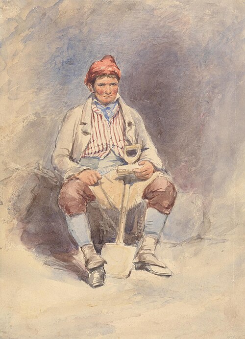 Seated gardener with a shovel, , William Egley