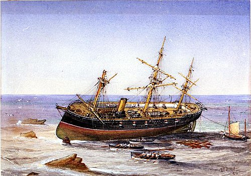 HMS Blanche (1867) aground, 1874, William Frederick Mitchell