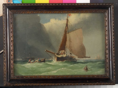 A fishing smack picking up a boat, 1870, William Frederick Mitchell