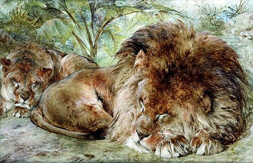 Siesta, Sleeping Lions, 1863, William Huggins
