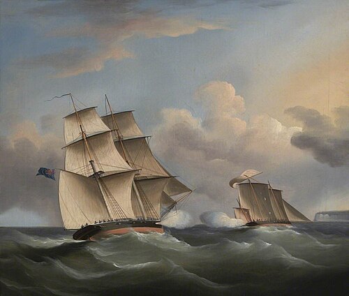 Action between a Brig and a Smuggler's Lugger, , William John Huggins