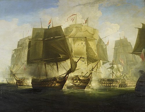 The Battle of Trafalgar: I. The Beginning of the Action: The 'Victory' Breaking the Line, 1833, William John Huggins
