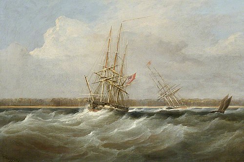 The opium clipper Sylph salvaged by the sloop Clive, 1835, 1835, William John Huggins