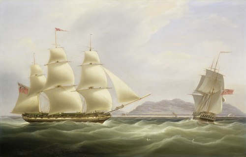 The ships 'Vigilant' and 'Harpooner' offshore, 1832, William John Huggins