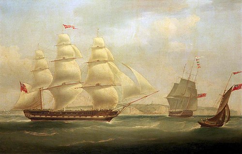 The East Indiaman Roxburgh Castle with the ship Sir Edward Paget off Dover, , William John Huggins