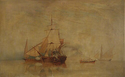 A ketch in action with feluccas, , William John Huggins
