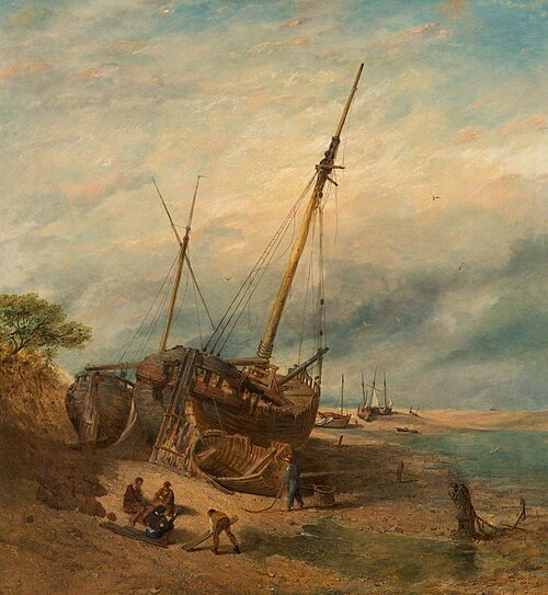 An Old Sloop on the Sands of the Dee, , William Linton