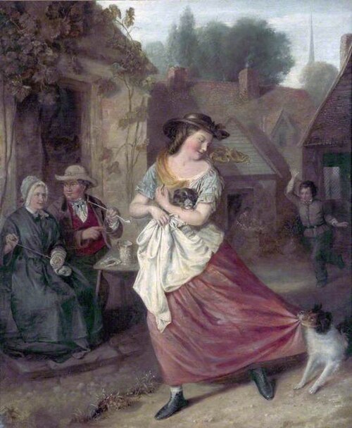 Village Scene with a Girl Carrying a Puppy, , William Redmore Bigg