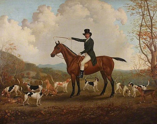 Robert Luther (d.1862), of Acton, Shropshire, on His Favourite Old Mare, 'Hesperus', with a Few Houn, 1849, William Roos