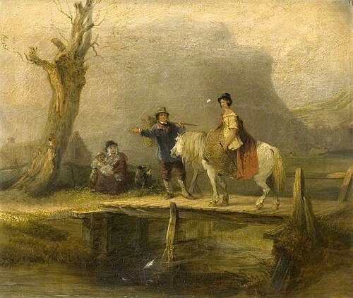 Woman on Horseback Crossing a Bridge, 1823, William Shayer