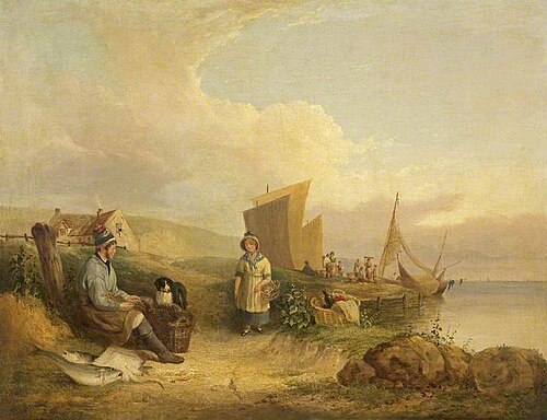 Fisherman Mending His Nets, , William Shayer
