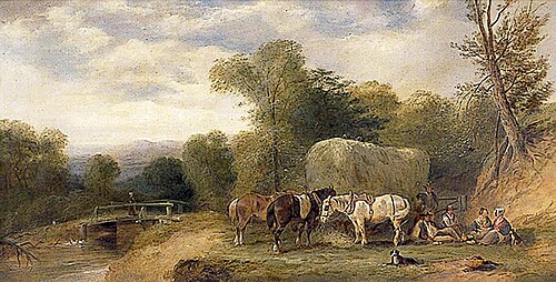 Carthorses and Rustics by a Stream, 1840, William Shayer