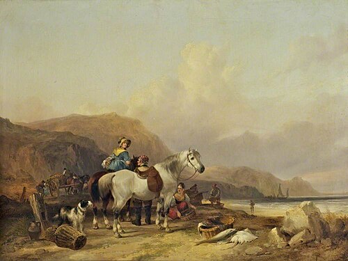 Fisherfolk with a White Horse on the Shore, , William Shayer