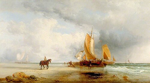 Dutch Herring Bus Unloading on the Beach, , William Shayer