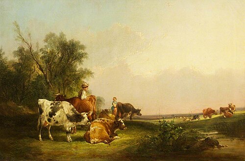 Pastoral Scene, Cattle and Figures, , William Shayer