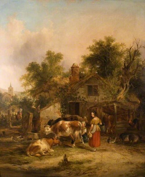 A Farmstead, Milking Time, , William Shayer