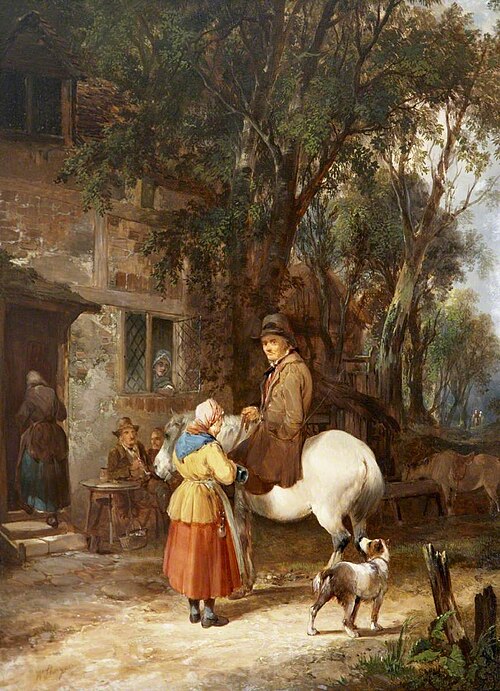 Man on a Horse being served outside an Inn, 1843, William Shayer