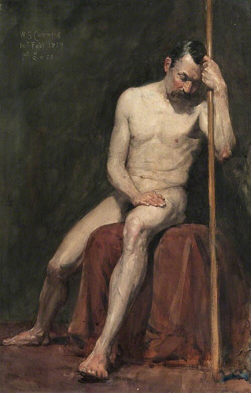 Seated Male Nude with Staff, 1889, William Skeoch Cumming