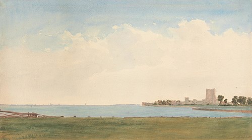 Porchester Castle: A View from Porchester Village Looking across the Water to Portsmouth, , William Turner of Oxford
