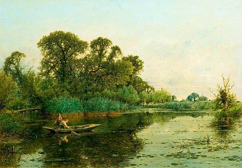 River Scene with Men in a Punt, , William Gosling