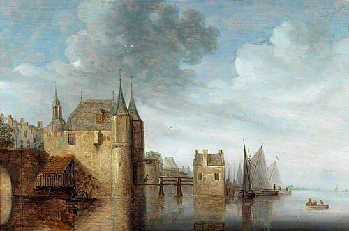 River with a Castle and Shipping, 1645, Wouter Knijff