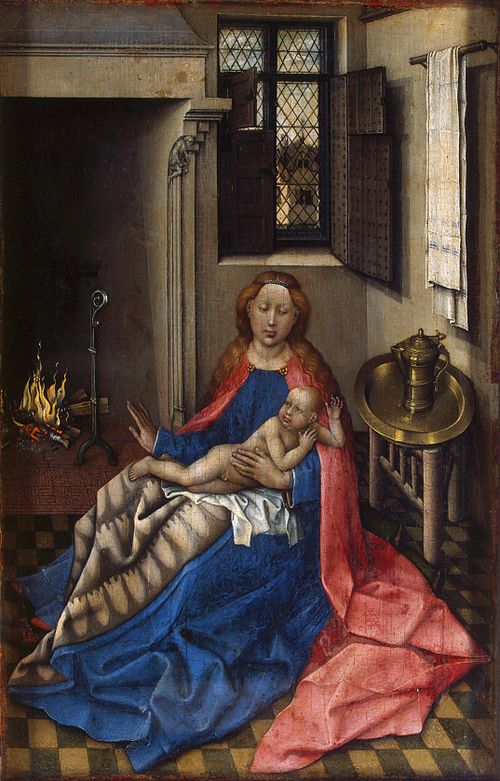 The Virgin and Child by a Fireplace (Right Wing of a Diptych), 1433, Robert Campin