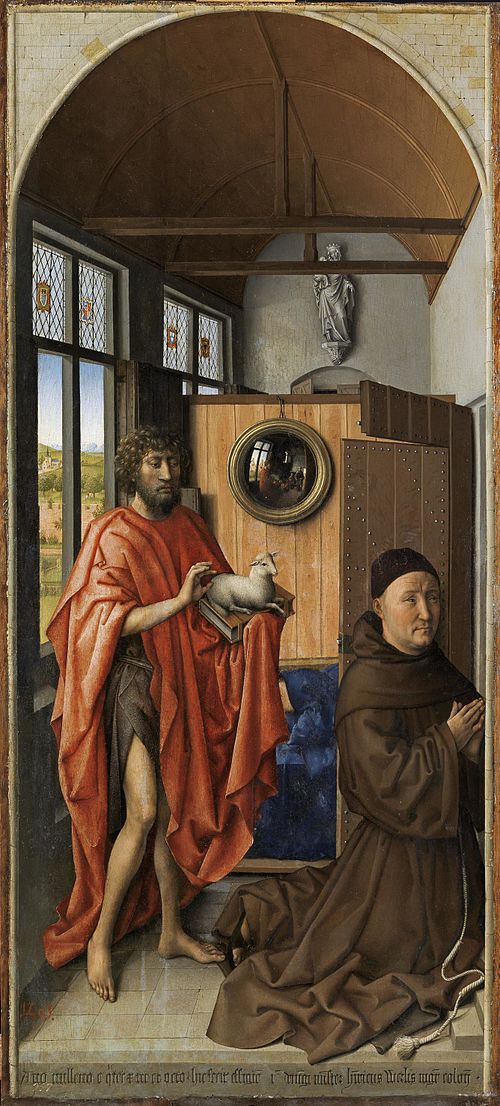 Donor Henri de Werl, protected by St. John the Baptist, 1438, Robert Campin