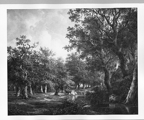 Brook in a forest with fishermen, 1828, Barend Cornelis Koekkoek