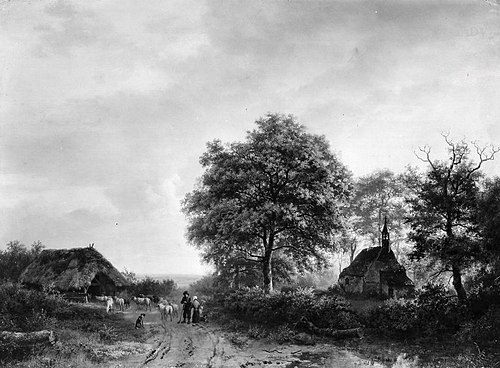Landschaft mit Schafherde und Kapelle, 1835, Barend Cornelis Koekkoek