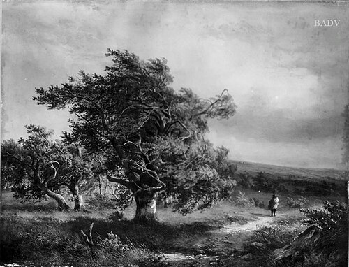 "Der Windsteg", Eichen im Sturm und Spaziergänger, 1828, Barend Cornelis Koekkoek