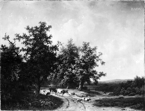 Straße mit Eichen und Viehtreiber, 1856, Barend Cornelis Koekkoek