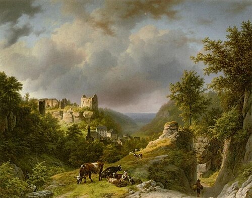 Vue sur le château de Larochette., 1848, Barend Cornelis Koekkoek