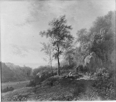 Landschap bij ondergaande zon, 1840, Barend Cornelis Koekkoek