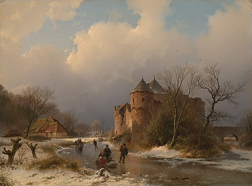 Een kasteel in een winterlandschap, 1843, Barend Cornelis Koekkoek