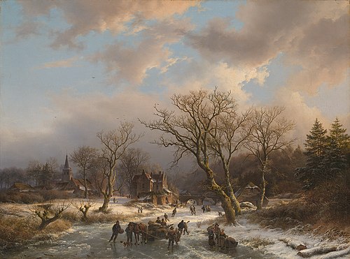 Village d'autrefois en bordure d'un cours d'eau, 1845, Barend Cornelis Koekkoek
