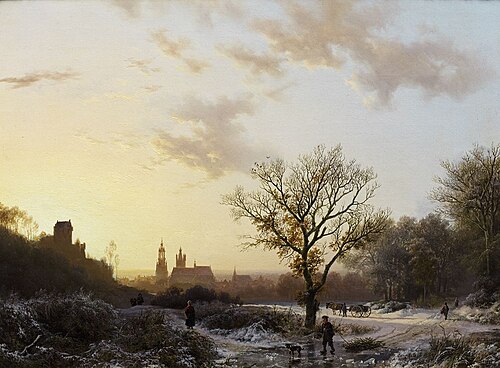 Winterlandschap, gezicht op Kleef, 1839, Barend Cornelis Koekkoek