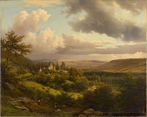 Luxemburgische Landschaft mit Blick auf Schloss Berg, 1846, Barend Cornelis Koekkoek