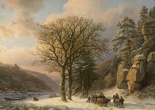 Winterlandschaft an der Elbe, 1858, Barend Cornelis Koekkoek
